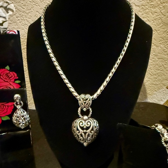 $215 EUC! Brighton "Bibi Heart" Balinese Pendant, Bracelet, & Drop Earrings Set! - Picture 2 of 9